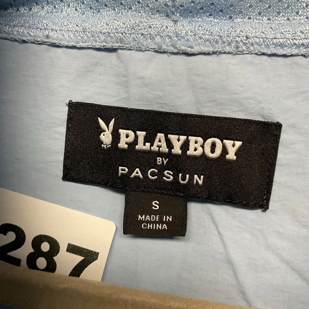 Pacsun Playboy Jacket Mens Small Blue Quarter Zip‎ Hoodie Logo Windbreaker